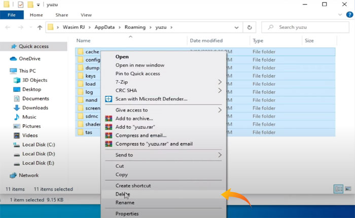 すべてのフォルダーを削除する
