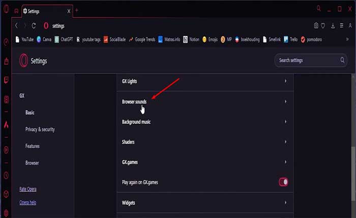 Opera GX (2023) で入力音をオフにする方法 3 Opera GX のタイピング音をオフにする