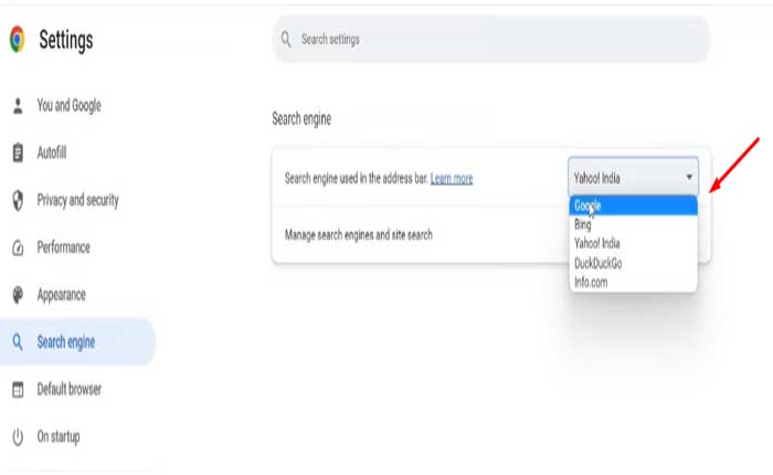 検索エンジンを Yahoo から Google に変更