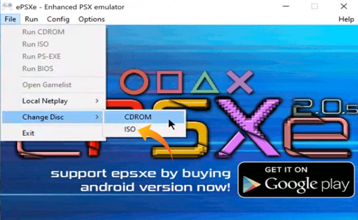 ePSXeでディスクを変更する