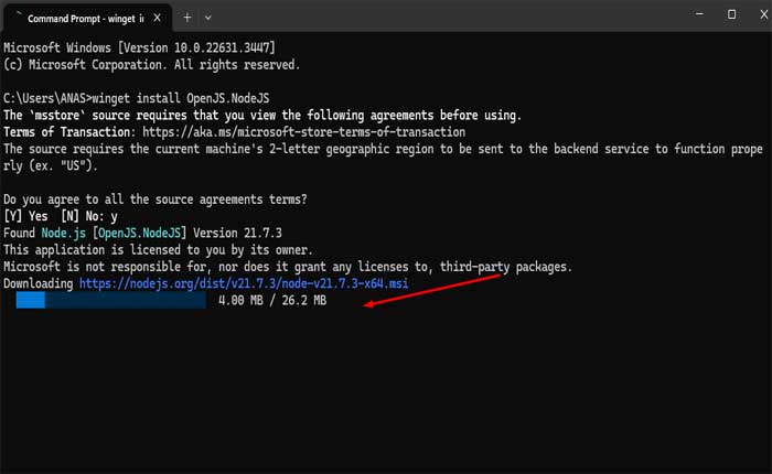 Winget を使用して Node.js をインストールする方法
