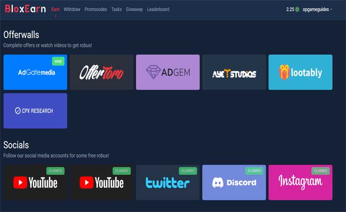 無料の Robux 収益サイト Bloxearn