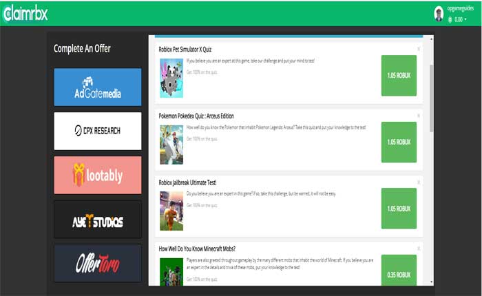 無料の Robux 収益サイト Claimrbx