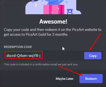 Picsart Gold Nitroコード