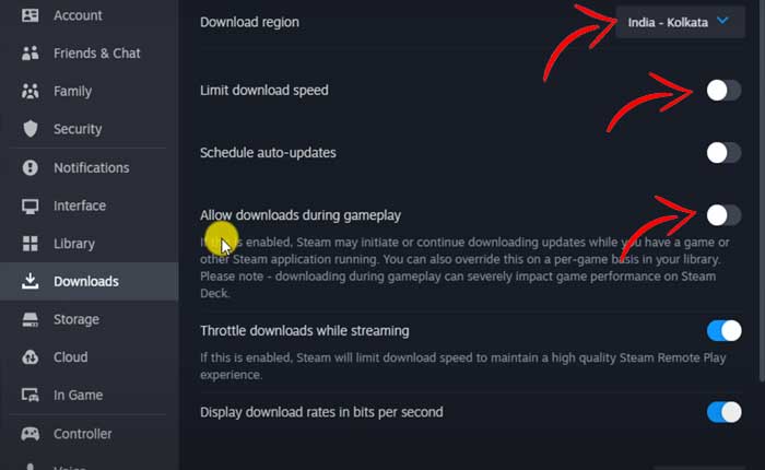 Steam ゲームのダウンロード速度が遅い