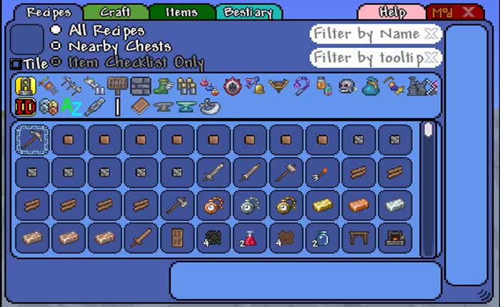 Terrariaのレシピブラウザ