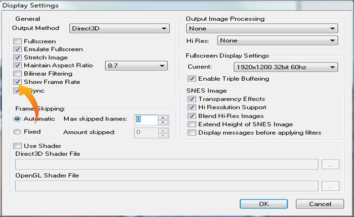 Snes9Xでフレームカウンターを非表示にする