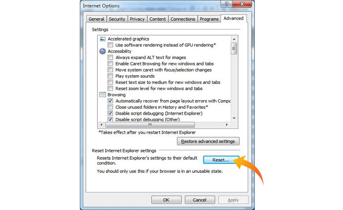残りのインターネット探索設定