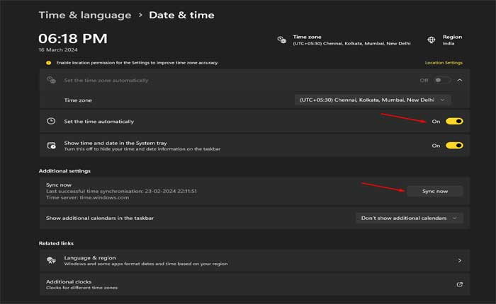 Windows 11で時刻同期が失敗した場合の修正方法