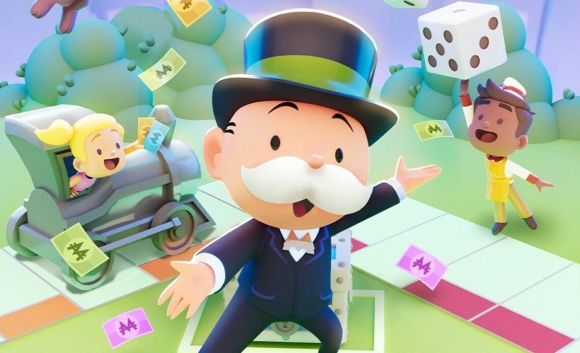 Mr M with two dice in Monopoly Go