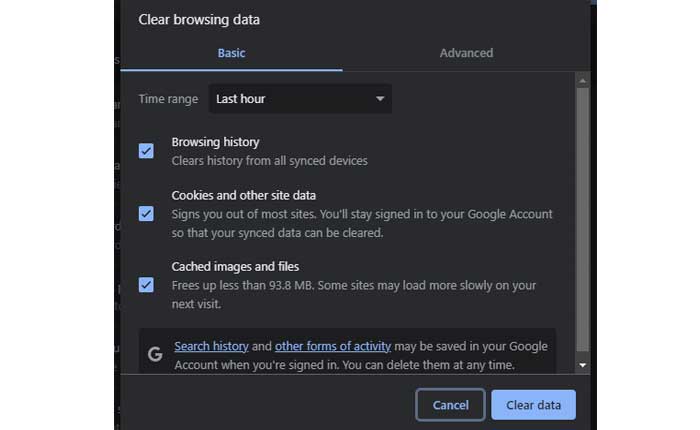 キャッシュと Cookie をクリアする